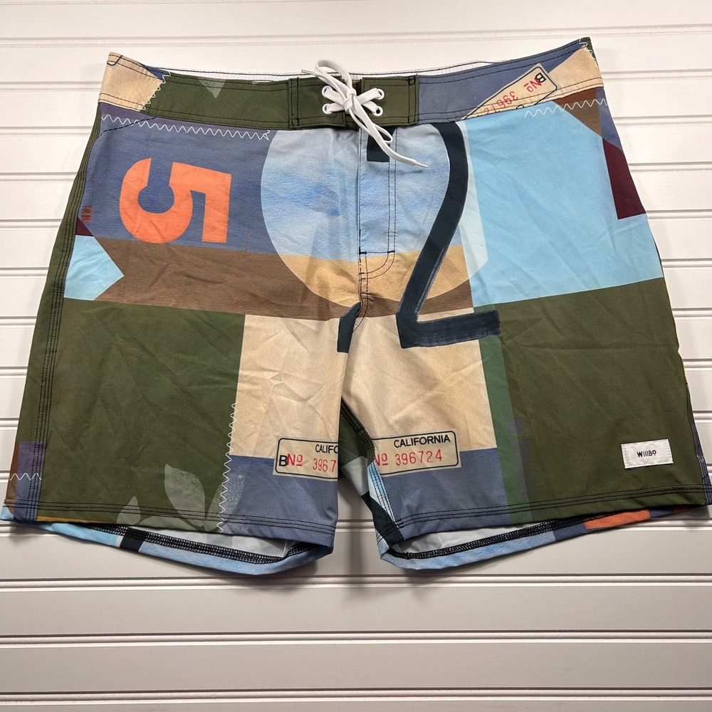 NWOT WillBo Abstract Graphic Board Shorts Mens 2XL Multi Color Surf Swim Trunks